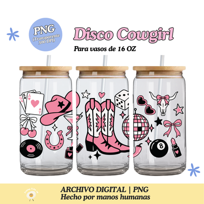 Disco Cowgirl Diseño Para Vaso de 16Oz [Archivo Digital]