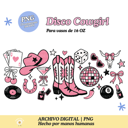 Disco Cowgirl Diseño Para Vaso de 16Oz [Archivo Digital]