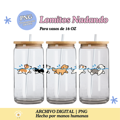 Lomitos Nadando Diseño Para Vaso de 16Oz [Archivo Digital]