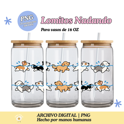Lomitos Nadando Diseño Para Vaso de 16Oz [Archivo Digital]