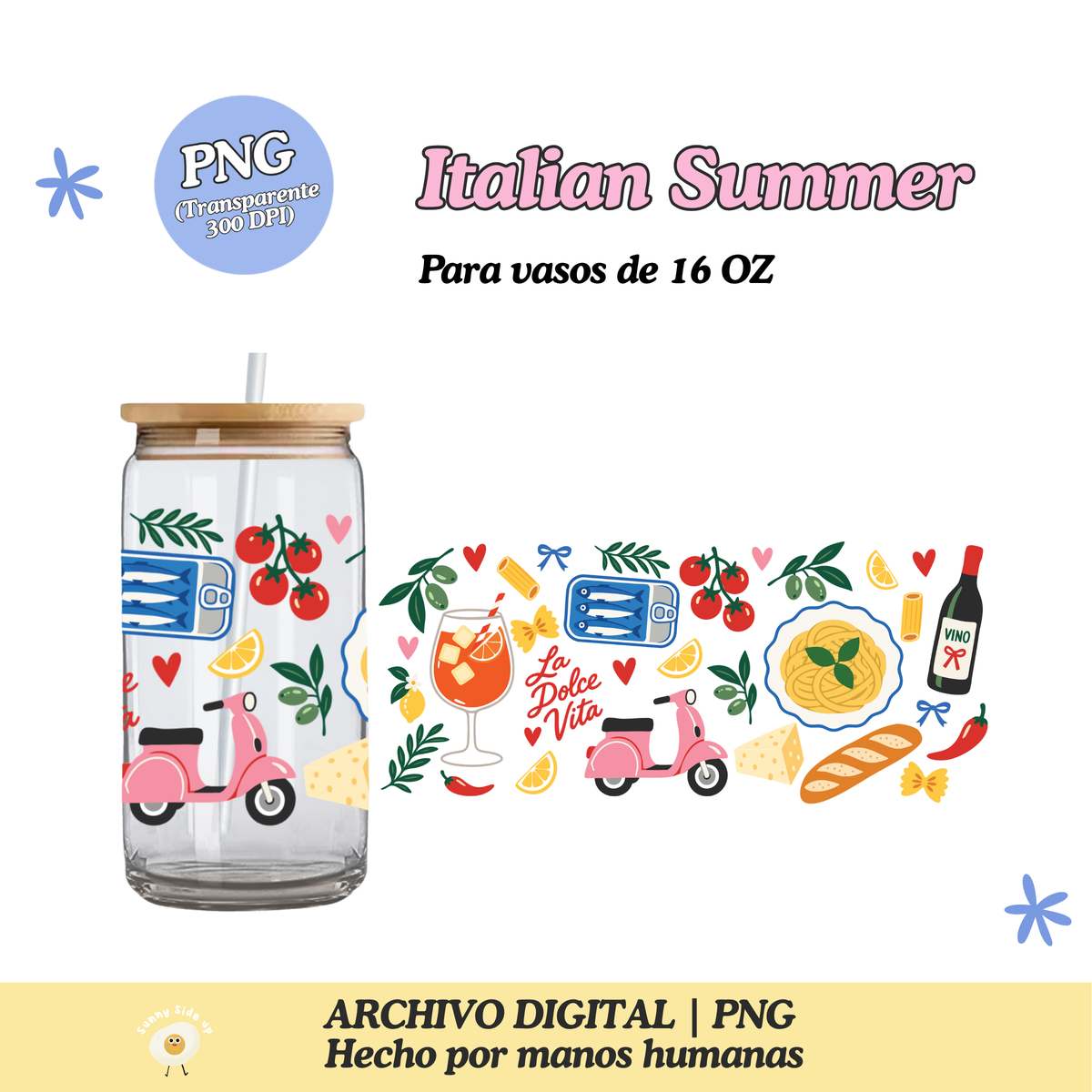 Italian Summer Diseño Para Vaso de 16Oz [Archivo Digital]