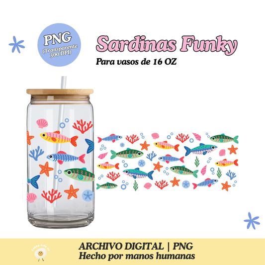Sardinas Funky Diseño Para Vaso de 16Oz [Archivo Digital]