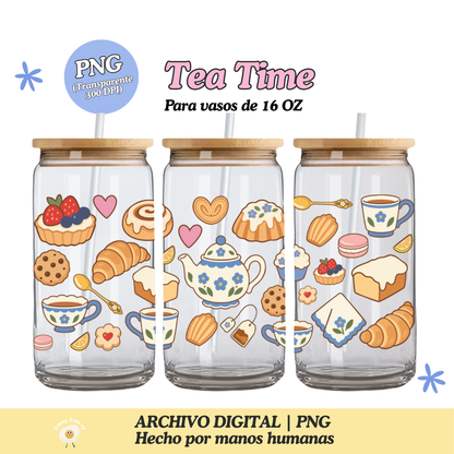 Tea Time Diseño Para Vaso de 16Oz [Archivo Digital]