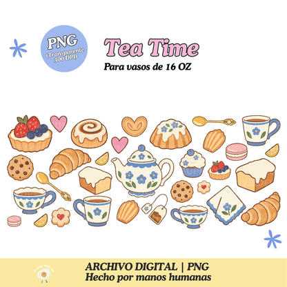 Tea Time Diseño Para Vaso de 16Oz [Archivo Digital]