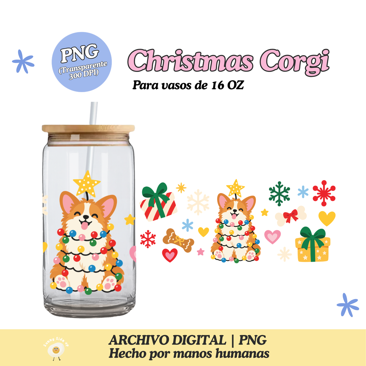 Christmas Corgi Diseño Para Vaso de 16Oz [Archivo Digital]