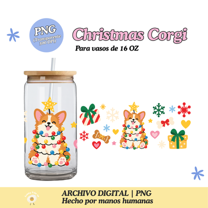 Christmas Corgi Diseño Para Vaso de 16Oz [Archivo Digital]