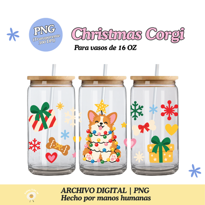 Christmas Corgi Diseño Para Vaso de 16Oz [Archivo Digital]