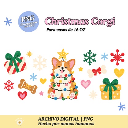 Christmas Corgi Diseño Para Vaso de 16Oz [Archivo Digital]