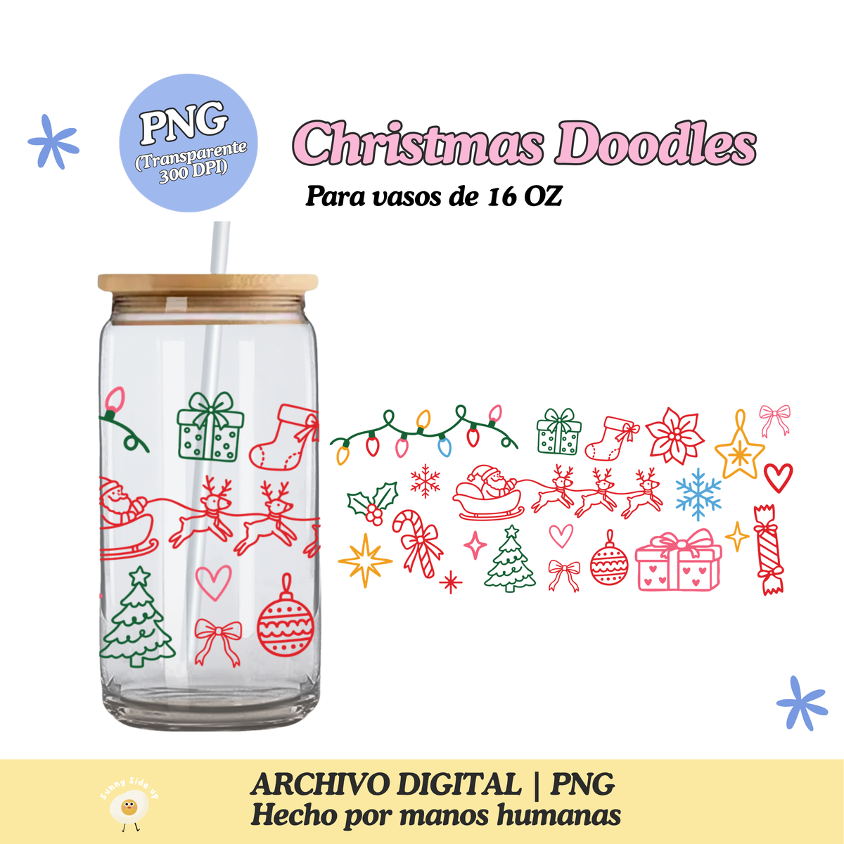 Christmas Doodles Diseño Para Vaso de 16Oz [Archivo Digital]