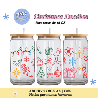 Christmas Doodles Diseño Para Vaso de 16Oz [Archivo Digital]