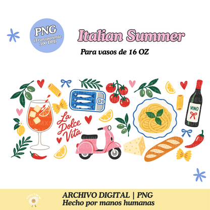 Italian Summer Diseño Para Vaso de 16Oz [Archivo Digital]