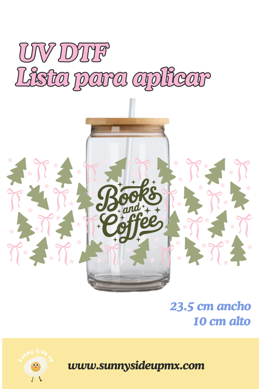 Etiqueta UV DTF Para Vaso 16 oz | Christmas Books & Coffee