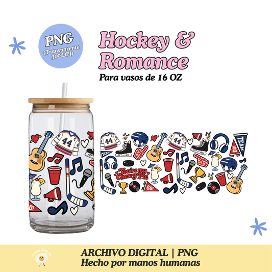 Hockey & Romance Diseño Para Vaso de 16Oz [Archivo Digital]