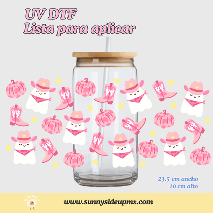 Etiqueta UV DTF Para Vaso 16 oz | Fantasma Vaquero Halloween