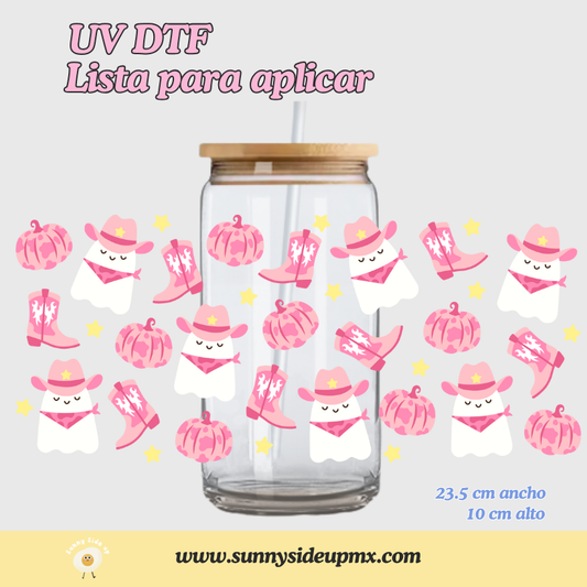Etiqueta UV DTF Para Vaso 16 oz | Fantasma Vaquero Halloween