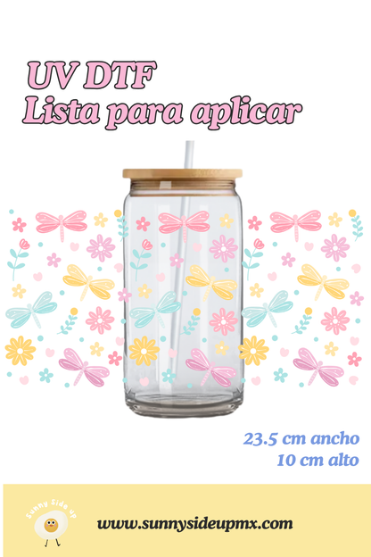 Etiqueta UV DTF Para Vaso 16 oz | Libélulas Mágicas